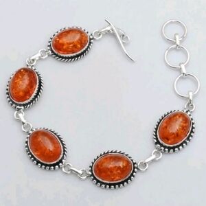 Baltic Amber Gemstones 925 Sterling Silver Handmade Bracelet